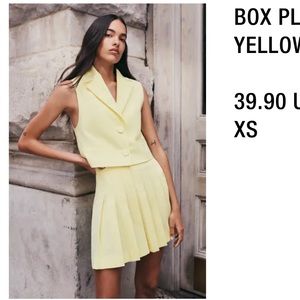 Zara pale yellow blazer skirt set